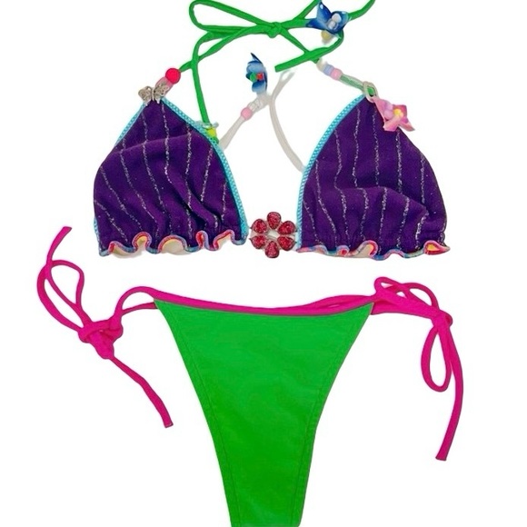 Mar Acuba Other - Rare Y2K Mar Acuba Colorful Triangle Bikini Set Fairycore Coquette S